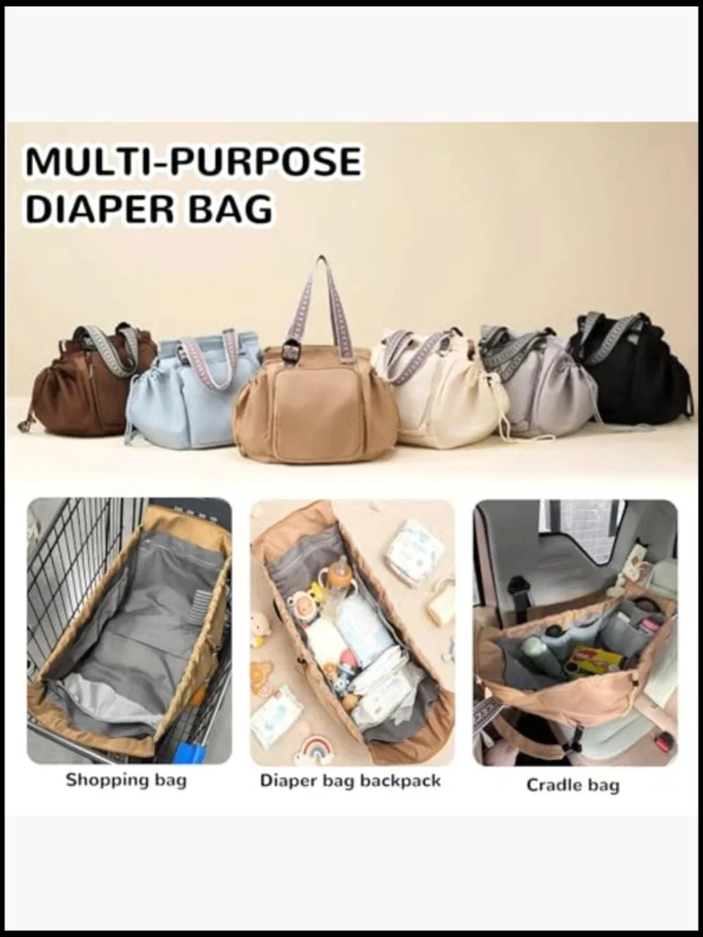 Multifunctional 3-in-1 Nylon Travel Tote Backpack Diaper Bag 15 Pockets